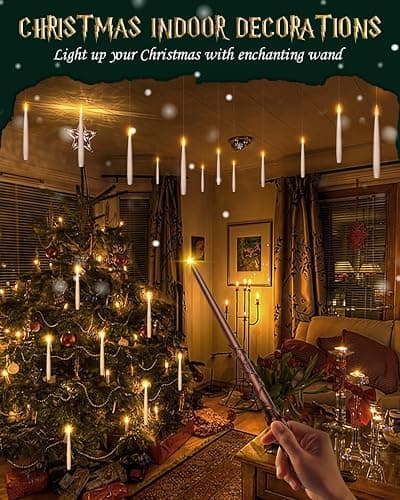 Floating Candles with Wand Remote 18PCS - Christmas Hanging Candle with Glasses, Tie, Scarf, Magic Flameless Taper Candles Floating Lights Gifts for Xmas Decorations Wedding Birthday Party Decor thumbnail 9
