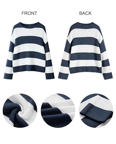 ZESICA Women's 2026 Fall Long Sleeve Oversized Striped Color Block Comfy Loose Crew Neck Knitted Pullover Sweater thumbnail 6