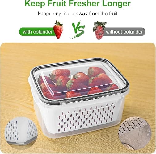 5 PCS Fruit storage Containers for Fridge with Removable Colander and Chopper Set, Leakproof Food Storage Containers with lids, Dishwasher & Microwave Safe Produce Containers to Keep Fruits Fresh ﻿ thumbnail 5