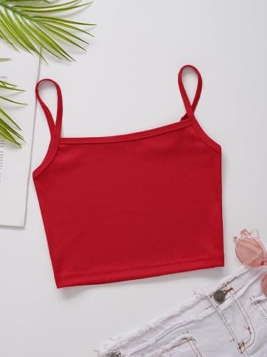 Raenseen Kids Girls Spaghetti Strap Camisole Ribbed Knit Crop Tank Top Sleeveless Baisc Crop Cami Tops thumbnail 4
