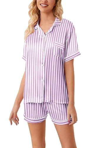 Schbbbta Girls Womens Pajamas, Satin Silky Pjs Set Kids 2Pcs Button-Down Nightwear Sleepwear Gift for Mommy and me thumbnail 5