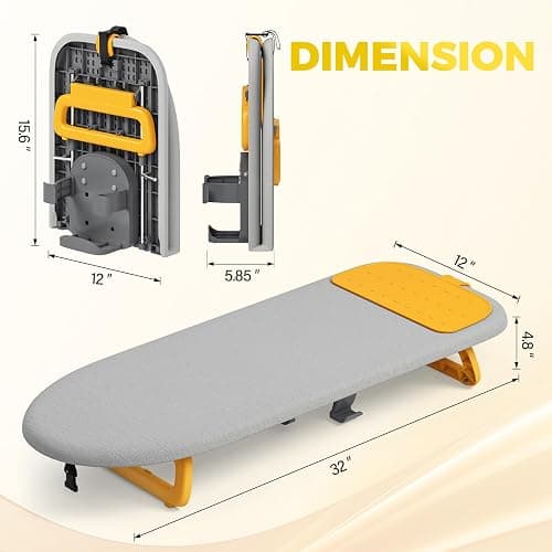 KINGBOARD Tabletop Ironing Board with Iron Holder, 12" x 32" Small Ironing Board with Ironing Mat, Foldable Mini Iron Board, Easy Storage for Travel & Dorm, Grey thumbnail 2