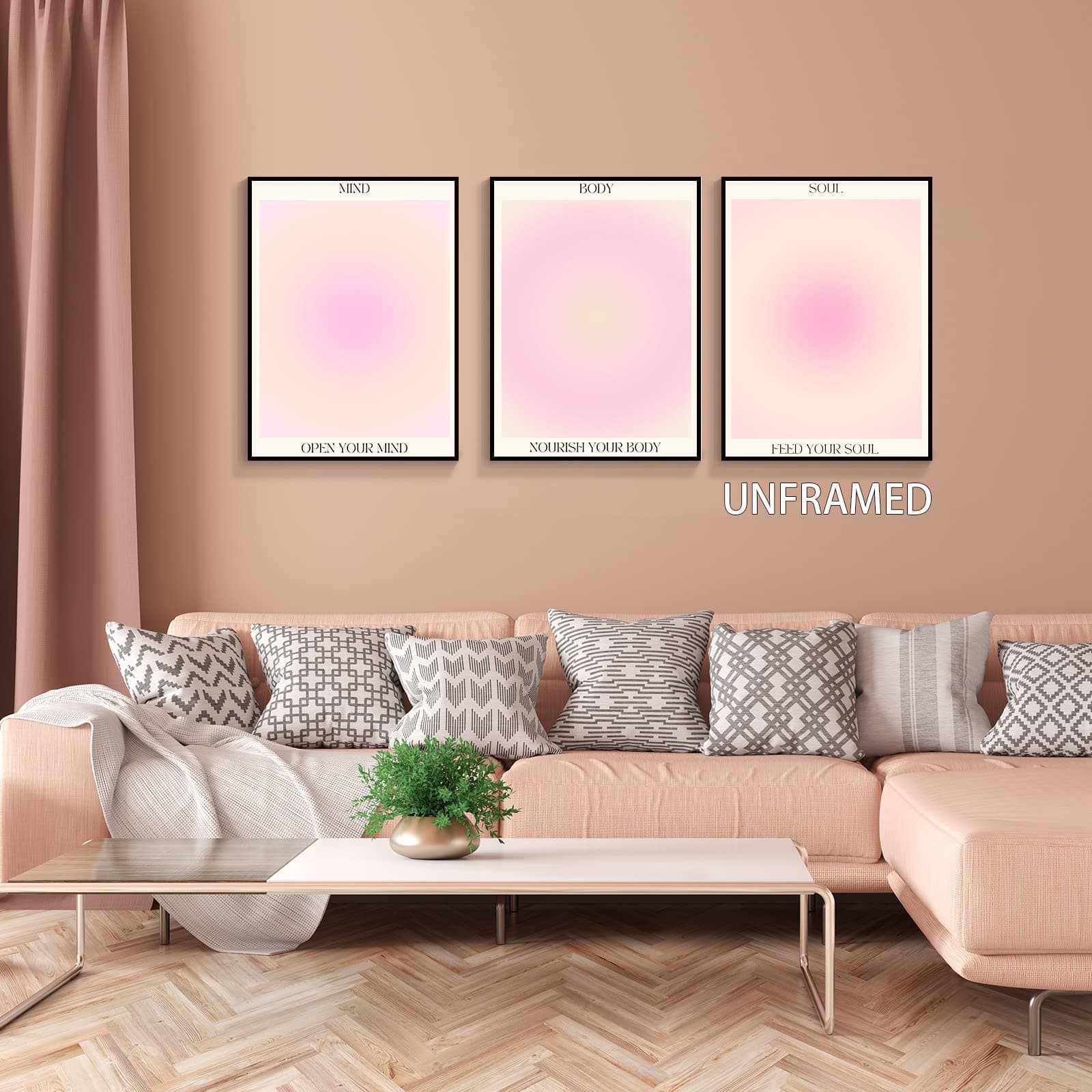 Adyggefy 3 Piece Pink Gradient Aura Spiritual Canvas Wall Art Trippy Positive Affirmations Room Aesthetic Posters Minimalist Open Mind Body Soul Energy Quotes Prints Paintings 12x16in Unframed - 3P 12 x 16 in Unframed - Pink 3 thumbnail 3