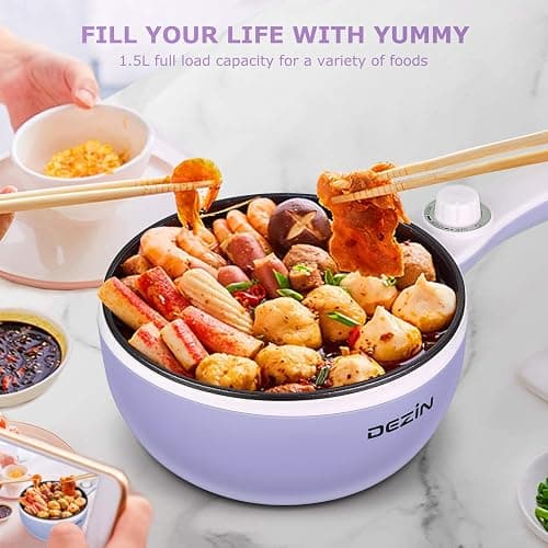 Dezin Hot Pot Electric Upgraded, Non-Stick Sauté Pan, Rapid Noodles Electric Pot, 1.5L Mini Portable Hot Pot for Steak, Egg, Fried Rice, Ramen, Oatmeal, Soup with Power Adjustment - 1.5L(Without Steamer) - Beige thumbnail 10