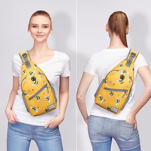 ZOMAKE Sling Bag,Small Crossbody Sling Backpack,Water Resistant Shoulder Daypack for Travel,Anti Thief Chest Bag for Hiking(Bee Yellow) thumbnail 8