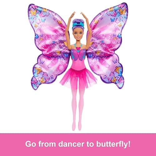 Barbie Dance and Flutter Doll with 2-in-1 Transformation from Dancer to Butterfly with Opening Wings, Purple Hair, Headpiece & Removable Tutu, HXJ10 thumbnail 5