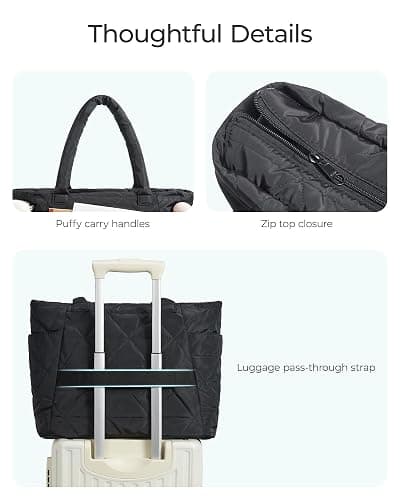 BAGSMART Tote Bag for Women, Puffy Tote Bag with Zipper, Large Quilted Shoulder Bag with Compartments for Travel, Work, Gym thumbnail 6