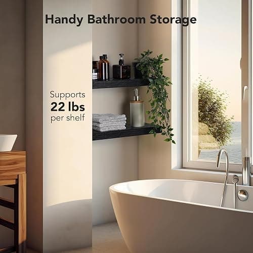 Amada HOMEFURNISHING Floating Shelves Wall Mounted, 15 x 7 Inch Wall Shelves for Bathroom, Bedroom, Living Room, Black Shelves Set of 2 thumbnail 4