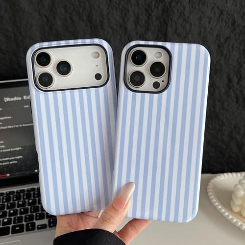 Longlayss Compatible with iPhone 17 Case Cute Striped Phone Case Light Blue | Cute Aesthetic Stripes Phone Cover for Women Girl Shockproof Slim TPU and Hard PC Protective Cover (Light Blue) thumbnail 9