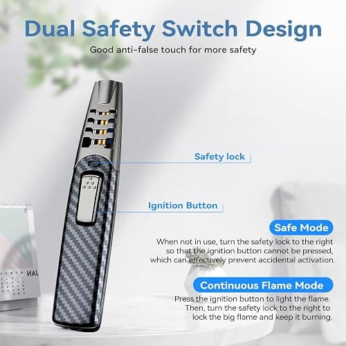 ZQMW Torch Lighter, Butane Lighter, Windproof Adjustable Big Jet Flame Butane Torch, Refillable Gas Long Torch Lighter with Safety Lock for Candle Grill Camping BBQ Kitchen Soldering, Gas Not Included thumbnail 5