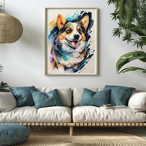 UIBDVKS Cute Watercolor Corgi 5D Diamond Painting Kits for Adults Beginner, DIY Dog Diamond Art for Home Wall Decor Gifts, Full Drill Round Gem Art 12x16inch thumbnail 3