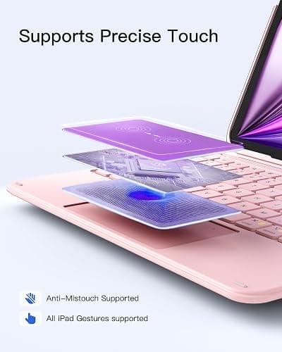 Inateck for iPad (A16) 11th/10th Gen Case with Keyboard, Ultralight 450g | For Air 11" M4/M3/M2, Air 5/4, Pro 11", 1 Second Magnetic Detachable, Trackpad, Flexible Stand, AceTouch, Light Pink thumbnail 6