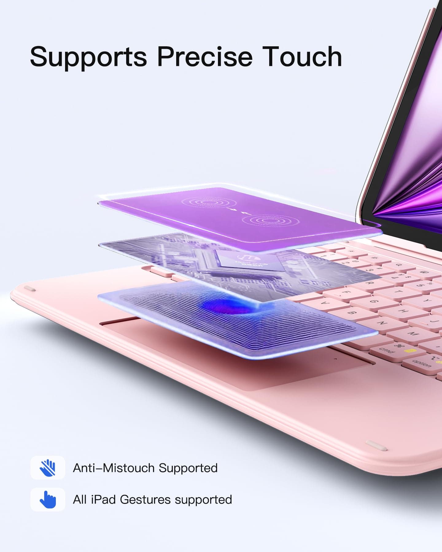 Inateck iPad 11th/10th Gen Case with Keyboard for iPad 10th(10.9")/11th Gen(2025 A16),Air 11" M3/M2,Air 6/5/4th,Pro 11 4/3/2/1th,Ultralight Detachable Keyboard with Touchpad, AceTouch Pink thumbnail 8