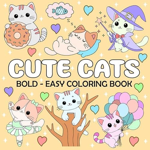 Cute Cats - Bold and Easy Coloring Book: 50 Fan & Simple Large Print Designs for Adults, Seniors and Kids to Relaxation (Simple Coloring Book) - Image 1