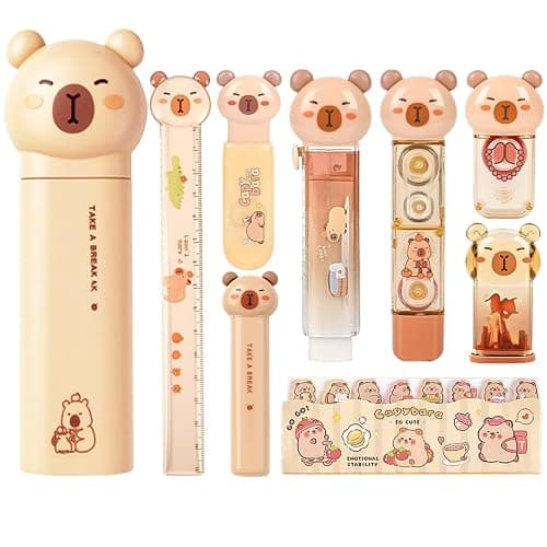 Capybara Stationery Set,Cute Capybara School Supplies,Stationary Gift Set, Japanese Stationery Birthday GIFS, Includes Pencil Sharpener,Eraser, Correction Tape, Ruler, for Office School Supplies - Image 1
