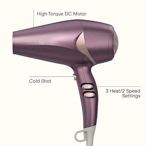 Infiniti PRO CONAIR Style & Shine Hair Dryer with Diffuser and Concentrator, 1875W Style & Shine Blow Dryer with Tourmaline and Ionic Conditioning to Fight Frizz, 3 Heat & 2 Speed Settings, Purple thumbnail 2