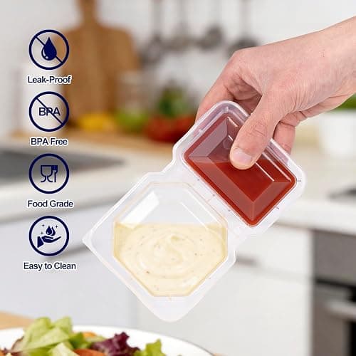 Sxueg Snack Containers with Lids, Thick 8 oz Small Plastic Snack Boxes 2 Compartments for Portion Control and Meal Prep Lunch Food Sauce Containers for On-the-Go Meal, Camping, Travel, Office, 12 Sets thumbnail 3