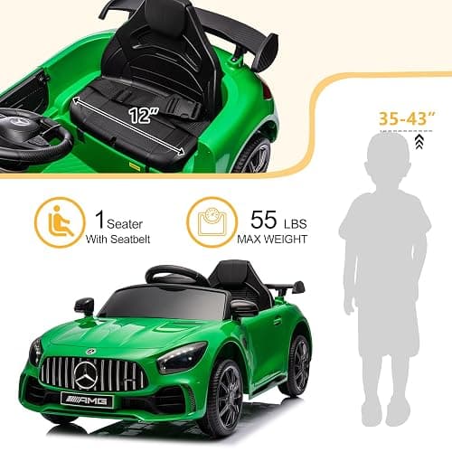 Winado 12V Ride on Car, Licensed Mercedes Benz AMG GTR Battery Powered Electric Vehicle, w/Parent Remote, Wider Seat, LED Lights, Openable Doors, MP3 Player, Smooth Start, 3 Speeds - Green thumbnail 7