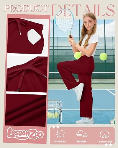 LessonZoo Girls Sweatpants 5-16y Baggy Barrel Pants Teen Wide Leg Open Bottom Casual Drawstring Soft Sweat Pants with Pockets thumbnail 3