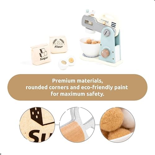 UMU® Wooden Mixer Play Set – 10 Pcs Kids Baking Toy with Mixing Bowl Whisk Ingredients & More – Pretend Kitchen Play Food Set for Little Chefs Ages 3 4 5 thumbnail 3