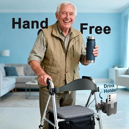 Guiseapue Cup Holder for Walker, Wheelchair Cup Holder with Phone Holder, Rollator Accessories for Seniors & Adults, Drink Holder for Rolling Walker, Wheelchair, Bike, Mobility Scooter, Stroller thumbnail 3