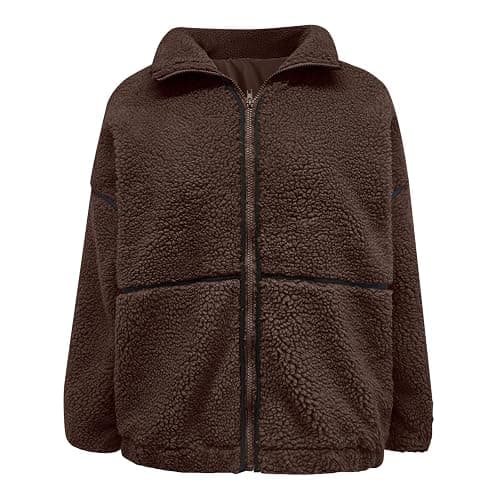 Sherpa Jacket Women Warm Zip Up Fleece Coat Stand Collar Fall Winter Fuzzy Jackets with Pockets Plush Outerwear Coats thumbnail 4
