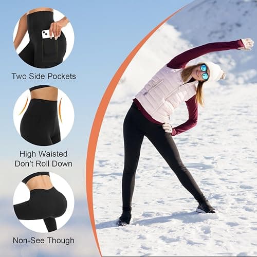 we fleece 3 Pack Women's Fleece Lined Leggings with Pockets High Waist | Buttery-soft fleece lining | Tummy control | Ideal for yoga, running, gym | Thermal warm for winter thumbnail 5