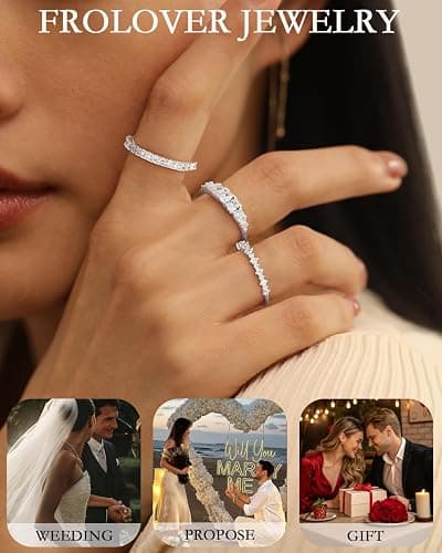 FROLOVER Stackable Silver/Gold Rings for Women Non Tarnish Trendy Dainty 14K Gold Plated Stacking Cubic Zirconia Thumb Ring Set Minimalist Promise Wedding Bands Engagement Rings for Women Size 6-10 thumbnail 5