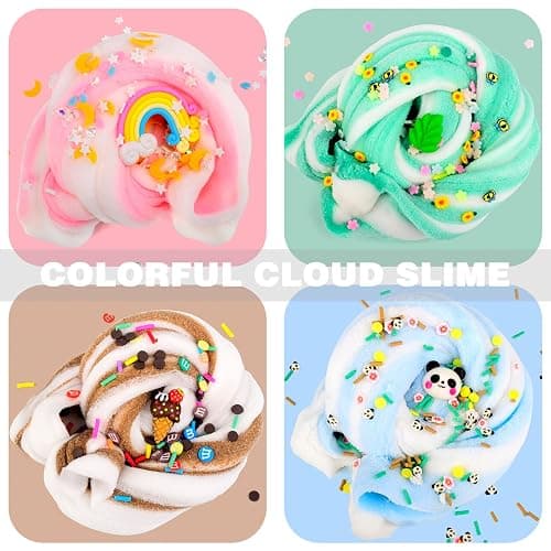 Cloud Slime Kit 5 Pack, With Ice Cream, Lemon, Rainbow, Panda, Mint Leaf Cute Charms, Soft and Mild, Stress Relief slimes Toy for Kids, Slime Party Favor For Girls and Boys thumbnail 4