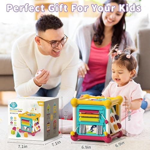 PANITU Baby Activity Cube, Cube Toys for Babies 6-12 Months, Toddler Music Busy Board with 4 Sensory Shape Blocks, 6-in-1 Educational Early Development Toy, Christmas, Birthday Gift for 1 Year Old thumbnail 7