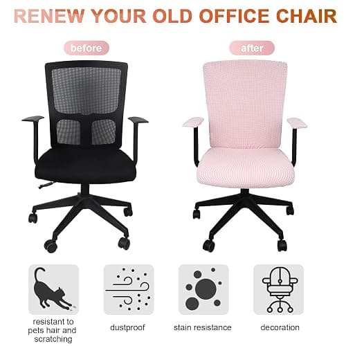 Tallew 4 Pieces Office Chair Covers Set Computer Universal Protective Stretchable Chair Seat Covers Desk Armrest Slipcovers Pads Office Cushion Backrest for Rotating (Polyester,Pale Pink) thumbnail 5