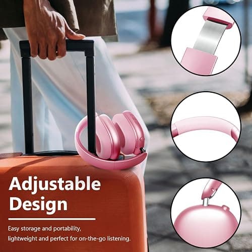 Wentronic Y01 Wireless Noise Canceling Headphones Bluetooth 5.3 Over Ear Headphones with Microphone, Hi-Res Audio, 48H Playtime, Foldable Comfortable Earpads,Compatible with iOS,Android,PC, Pink thumbnail 4