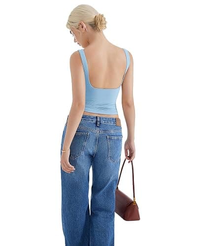 SUUKSESS Women Padded Open Back Boat Neck Tank Tops Double Lined Basic Shirts thumbnail 4