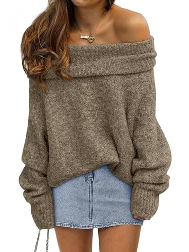 LILLUSORY Womens Off The Shoulder Sweater Oversized Batwing Sleeve Loose Pullover Sweaters Tops - Image 1