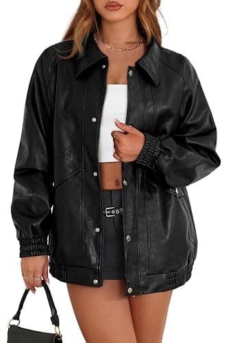 XIEERDUO Leather Jacket Women Fall Outfits 2025 Oversized Motorcycle Y2K Clothes Faux Leather Pocket Winter Coats Zip Up thumbnail 2