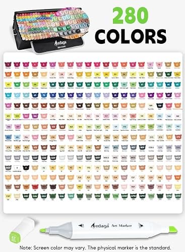 AEDAGA 280 Colors Alcohol Markers with Free App, Dual Tip Art Markers with Kickstand Case for Artists Adults,Alcohol Based Marker for Coloring Painting Sketching and Drawing, Great Gift thumbnail 4