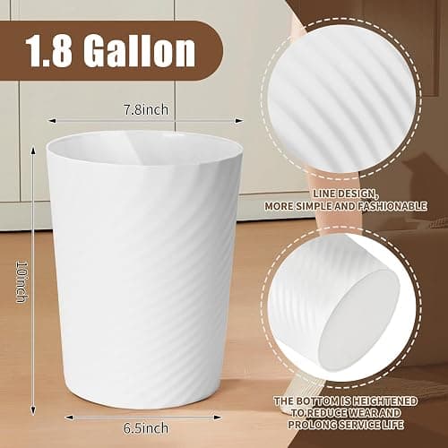 TEIUKAX Trash Can - Small Waste basketbin - 1.8 Gallon- for Office,Home,Bathroom,Kitchen - White thumbnail 2
