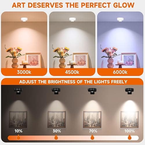 Ahuledlight Battery Operated Painting Light, Magnetic Picture Light with Remote Dimmable and Timer, 13 Color RGB Wall Decor Puck Lights,Art Display Light for Picture Frame Paintings 6 Black thumbnail 3