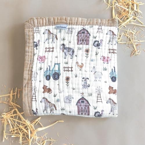 Organic Cotton Muslin Baby Blanket for Boys and Girls - Luxurious Soft Toddler Quilt for Swaddling - Gender Neutral Blanket - Baby and Toddler Gift - Farm thumbnail 2