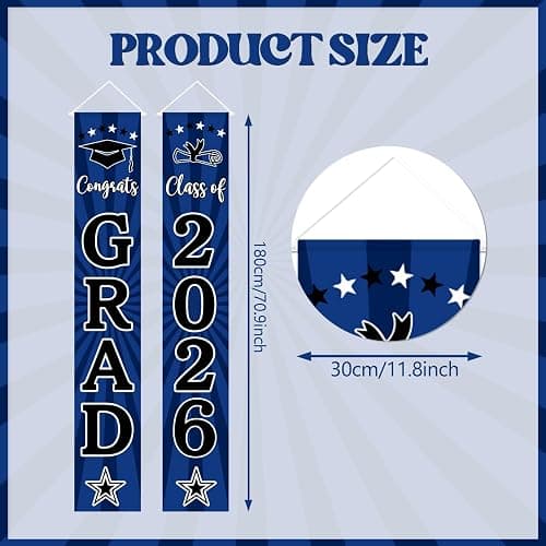 Class of 2026 Graduation Porch Banner - Congrats Grad Class of 2026 Banner, Graduation Porch Door Sign, Congrats Grad Class of 2026 Indoor Outdoor Decorations（Blue & Black） thumbnail 3
