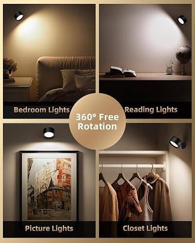 LED Wall Mounted Lights, Rechargeable Wall Sconces with Remote & Touch Control, 3 Color Temperatures 360° Rotation Dimmable Cordless Wall Light for Bedroom Study Reading Bedside (Black, 3 Pack) thumbnail 4