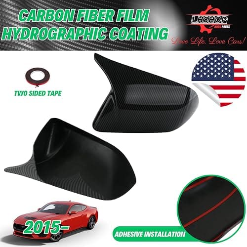 Side Mirror Cover Caps Carbon Fiber Gloss Trim for 2015-2024 Ford Mustang GT/Ecoboost/Shelby Car Aesthetic Decorations Exterior Mods Tuning Parts - Without Mirror Turn Signal Cutout thumbnail 2