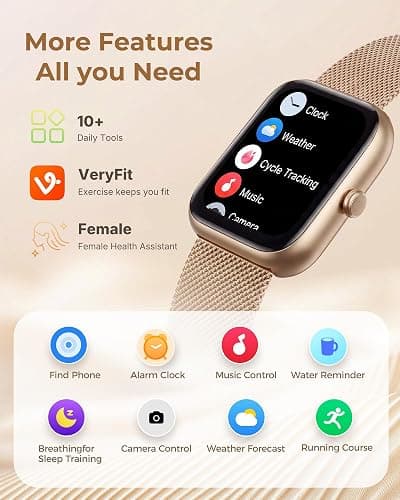 Smart Watches for Women Android/iPhone, Fitness Trackers with Answer/Call | Sleep Tracker/Step Counter/Heart Rate/SpO2 Monitor, Health Watch for 100+ Sports Modes, IP68 Waterproof, 2 Changeable Bands thumbnail 8