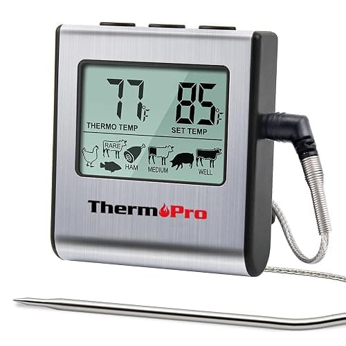 ThermoPro TP16 Large LCD Digital Cooking Food Meat Thermometer for Smoker Oven Kitchen BBQ Grill Thermometer Clock Timer with Stainless Steel Temperature Probe - Image 1