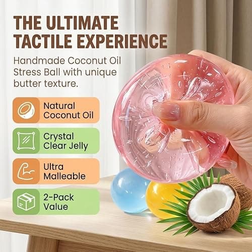 Coconut Oil Squishy, Coconut Oil Stress Ball, Improving Focus, Or Easing Tension During Study, Work, Or Relaxation, Non-Sticky (Blue) thumbnail 8
