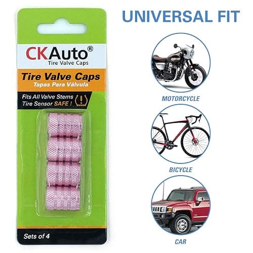 CKAuto Tire Valve Stem Caps, Pink, 4 pcs/Pack, Anodized Aluminum Tire Valve Cap Set, Corrosion Resistant, Universal Stem Covers for Cars Trucks Motorcycles SUVs and Bikes thumbnail 5