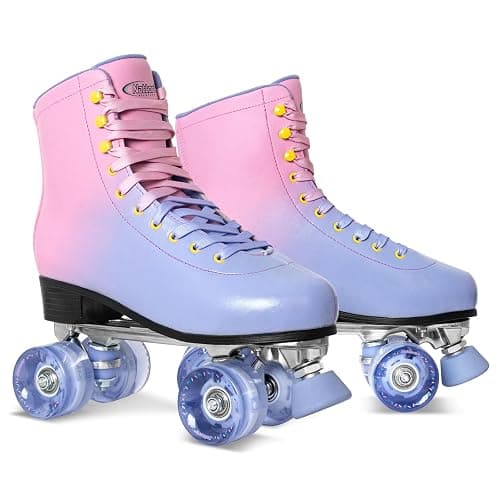 Nattork Roller Skates for Women, PU Leather High-top Quad Skates for Beginner, Indoor Outdoor 4 Wheels Double-Row Skates for Adults thumbnail 2