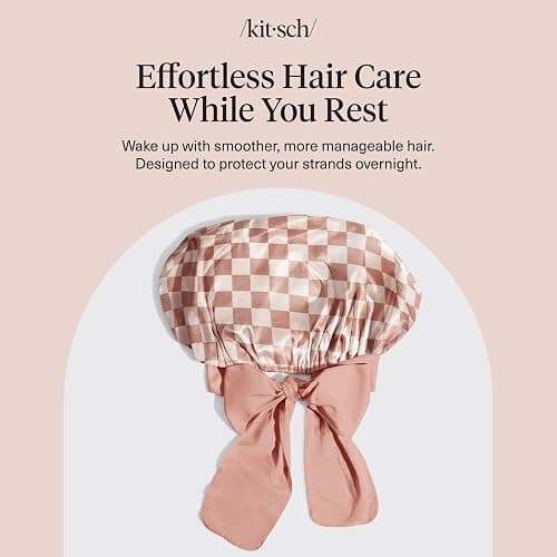 Kitsch XL Satin Bonnet for Sleeping - Terracotta Checker | Softer Than Silk Bonnet For Sleeping Women - Secure Fit, Adjustable & Prevents Breakage Hair Bonnet For Sleeping thumbnail 9