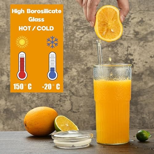 ALINK Glass Cups with Lids and Straws, 22 oz High Borosilicate Clear Iced Coffee Glass Tumblers, Drinking Glass Smoothie Tea Water Cups, Pack of 2 with Cleaning Brush thumbnail 4
