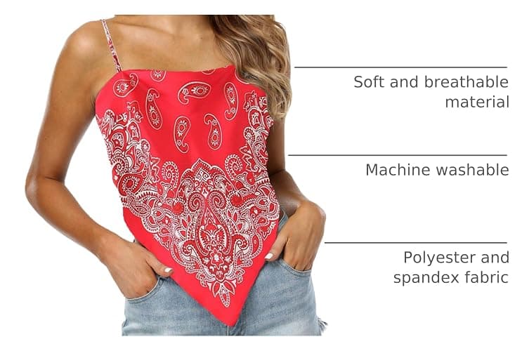 Women's Paisley Print Tie Back French Knot Hanky Hem Spaghetti Straps Handkerchief Cami Bandana Tube Crop Top thumbnail 4